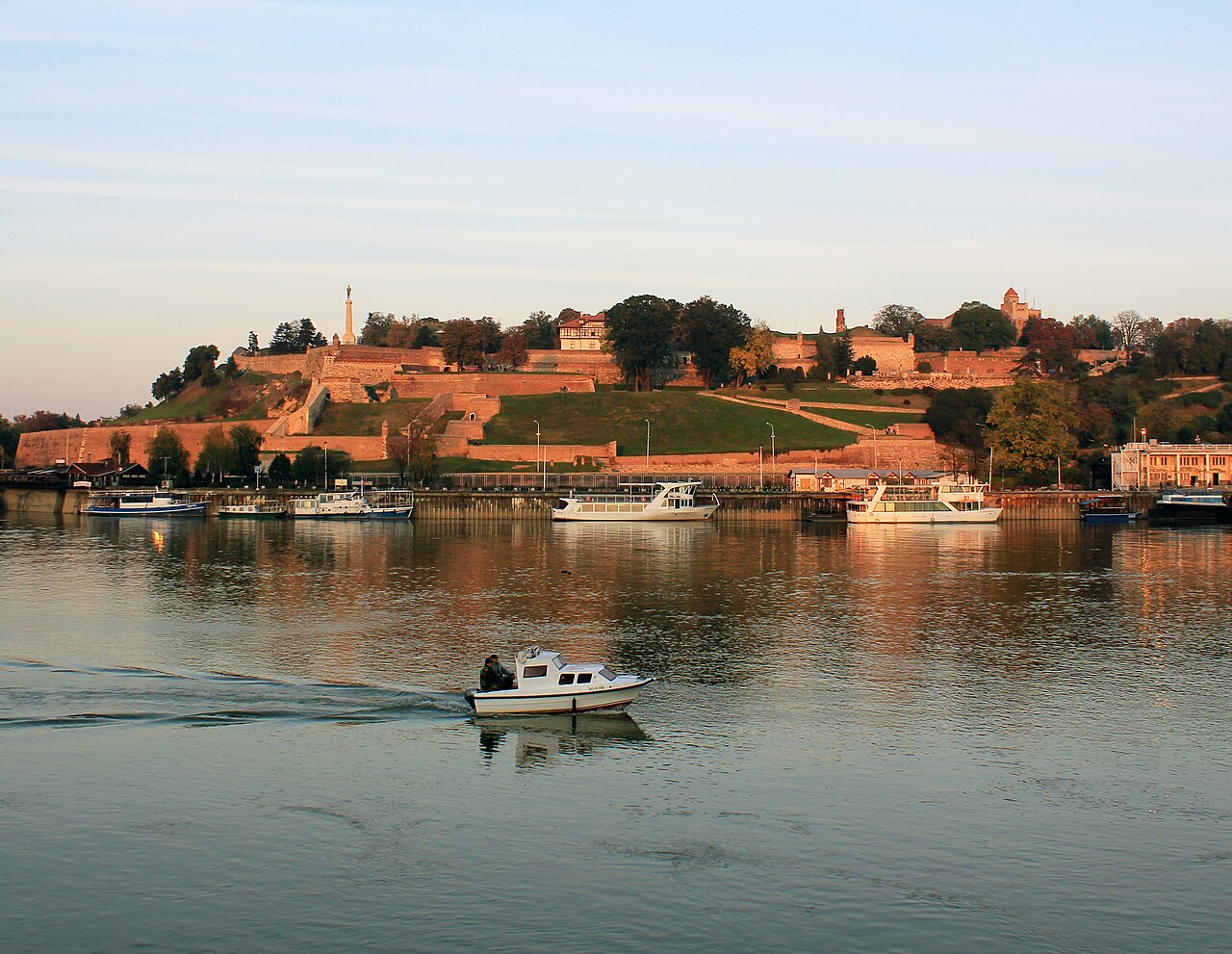 Belgrade. View to Kalemegdan fortress in evening sunset light